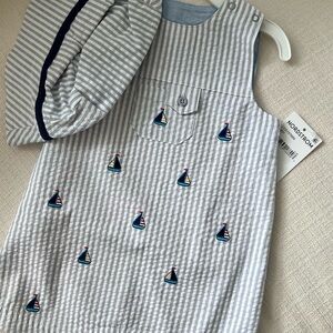NWT Little Me Gray and White Striped Baby Outfit